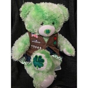 Build a bear Lucky Clover Green Teddy Bear Girl Scouts Troop outfit Brown vest